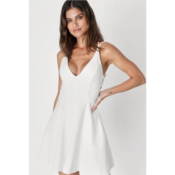 Lulus-Believe in Love White Strappy Backless Skater Dress - Picture 1 of 4